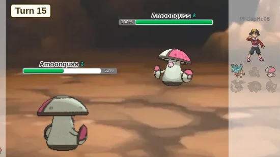 A Pokémon Showdown battle replay showing two active Amoonguss and the battle state